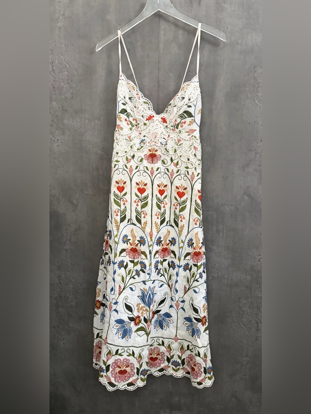 Farm Rio Scalloped Sleeveless Linen V-Neck Midi Dress - Picture 4 of 6